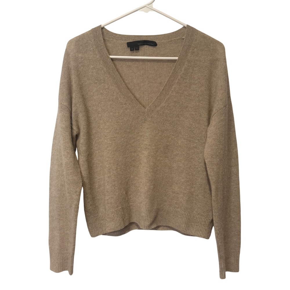 360 Cashmere Womens XS V-Neck Sweater Tan Quiet Luxury Pullover Capsule Neutral